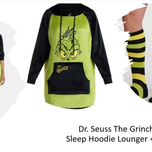 Dr. Seuss The Grinch Women’s Sleep Hoodie Lounger + Socks Set, Size - Medium NWT - Picture 3 of 7